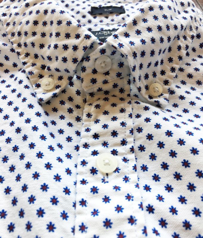 画像: J.CREW / Slim short-sleeve printed oxford shirt